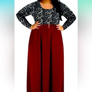 Nemidor Chevron Print Long Sleeve Plus Size Casual Maxi Dress with Pockets, sz14